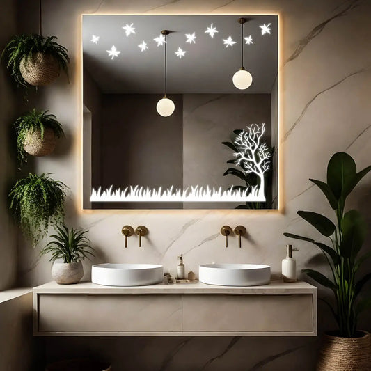 Nature's essence Design Mirror With Lights | 5-Year Warranty, Premium Quality, Customizable LED Lighting | Glazonoid