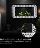 Rectangular bathroom LED mirror with a green plant on a built-in shelf, adding a touch of nature to your bathroom.  Text in the image says 