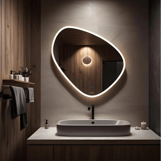 Modern-Shaped LED Mirror | 5-Year Warranty, Premium Quality, Customizable LED Lighting | Glazonoid