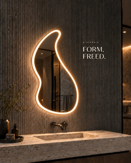 Glazonoid Flame-Shard bezel-less LED mirror view 2
