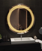 Upgrade your bathroom with this elegant LED mirror. The mirror has a very unique design of lights. The dispenser in the image features a clear refill window, a sensor for automatic operation, and a sleek design that complements a variety of bathroom styles.