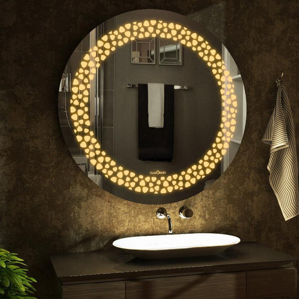 Applique Round Design Mirror | 5-Year Warranty, Premium Quality, Customizable LED Lighting | Glazonoid