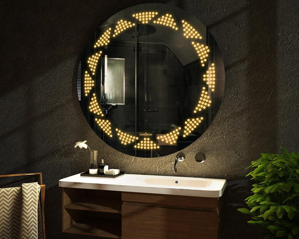 Bespangle Round Design Mirror | 5-Year Warranty, Premium Quality, Customizable LED Lighting | Glazonoid