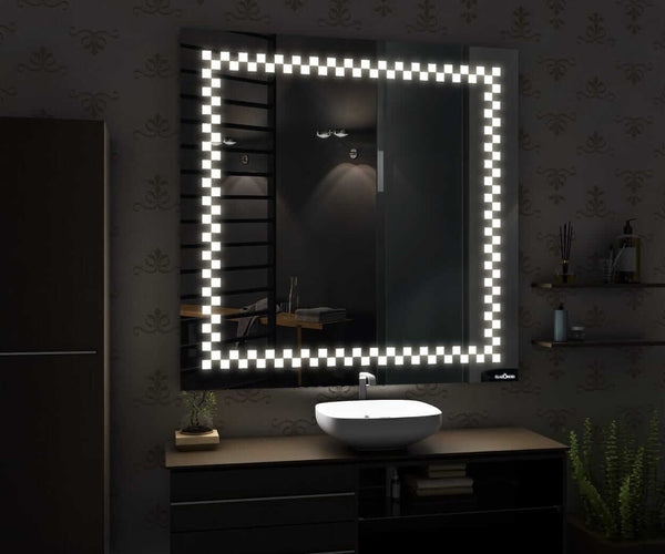 led Mirror on wall in bathroom