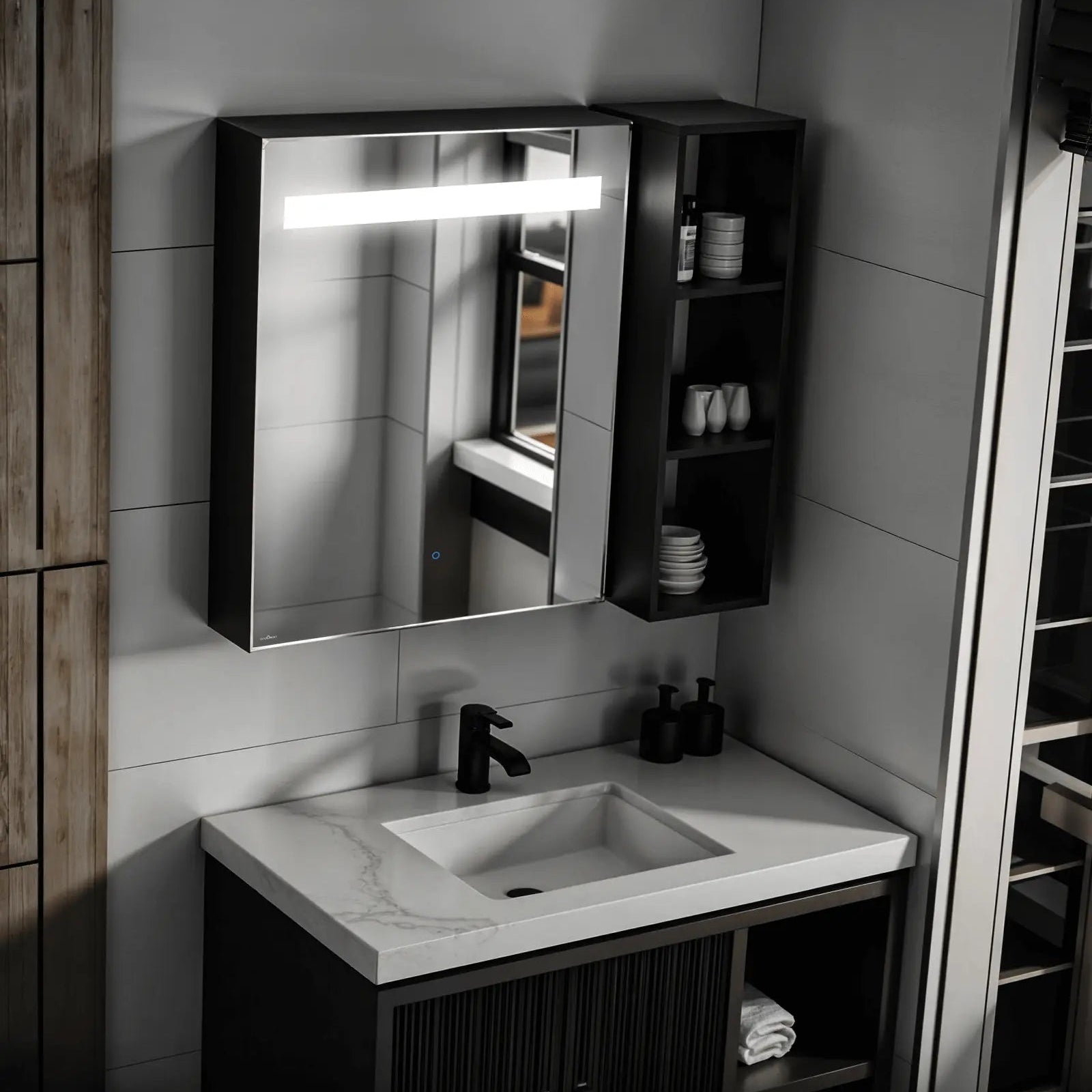 Single Door Cabinets | Matt Black Finish | Bluetooth Enabled