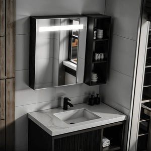 Single Door Mirror Cabinet | Matt Black | Bluetooth