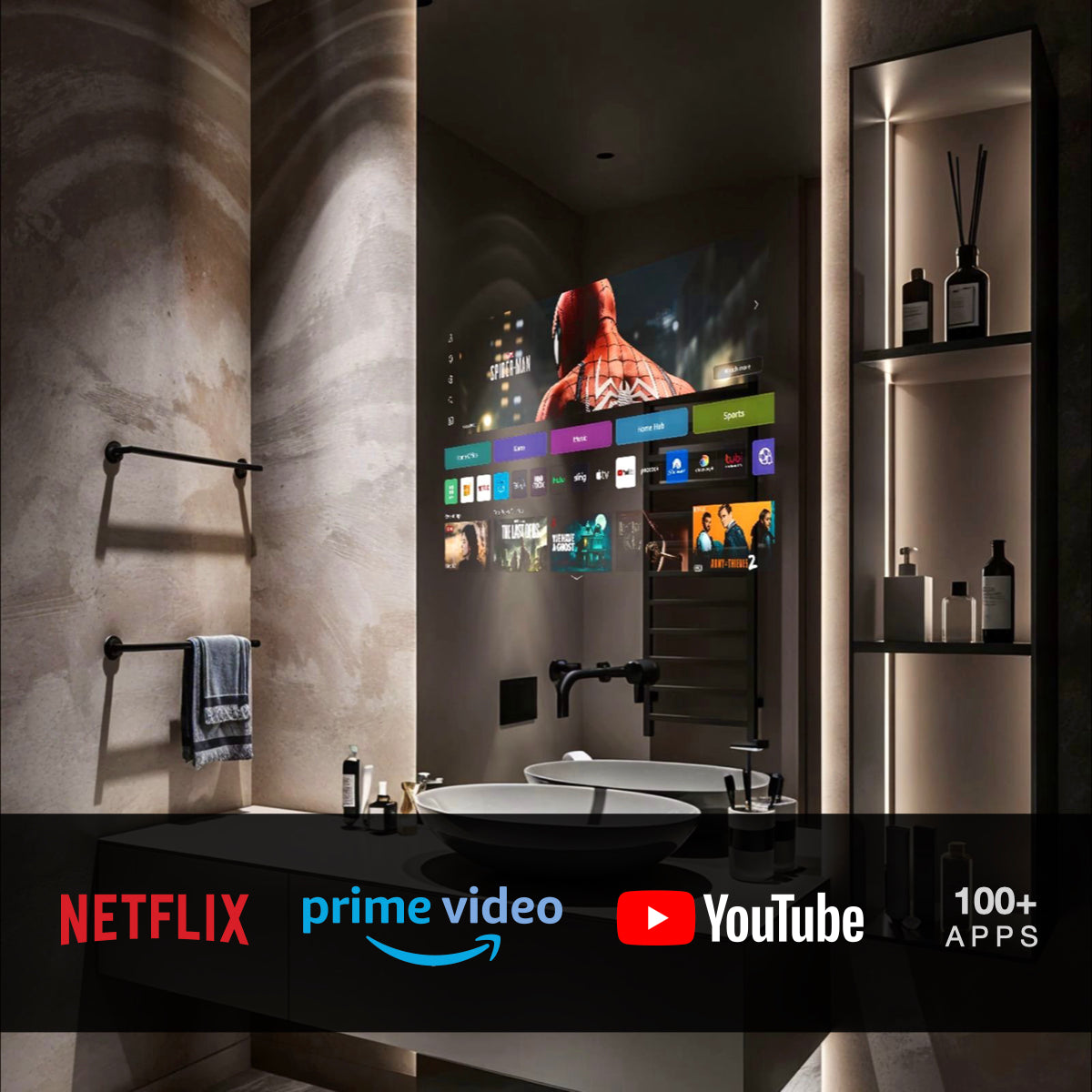 Smart WebOS & Android-Powered Mirror | Bluetooth & WiFi | Voice Control | Luxury Bathroom & Vanity Mirror