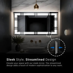 Argyle Border Design Mirror With Lights | Rectangle-Shaped | 5-Year Warranty, Premium Quality, Customizable LED Lighting