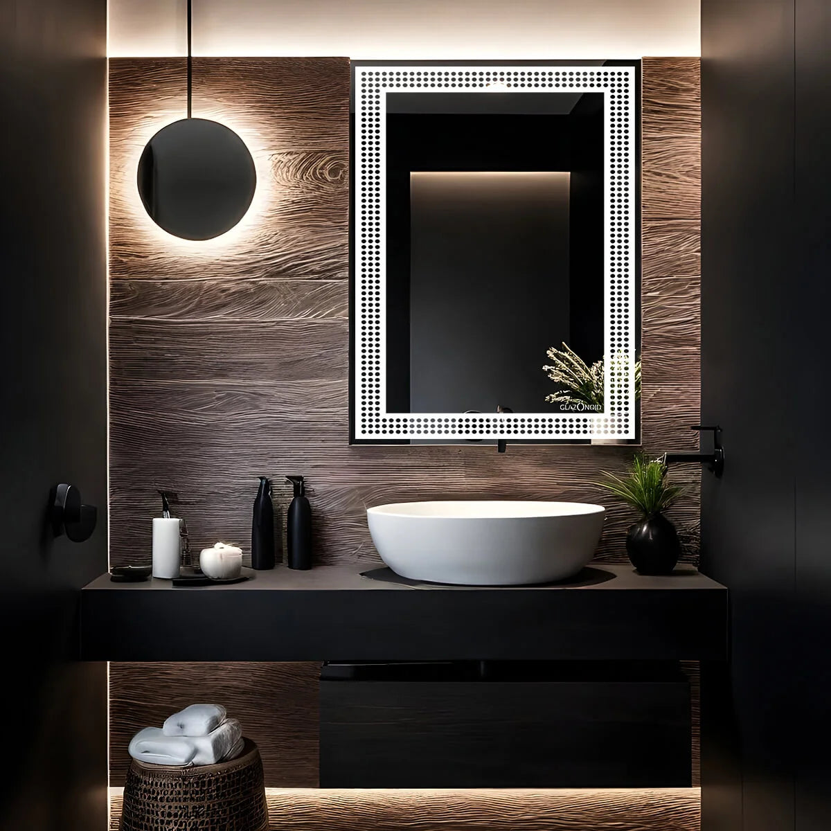 Bestrew Border Design Mirror With Lights | 5-Year Warranty, Premium Quality, Customizable LED Lighting | Glazonoid