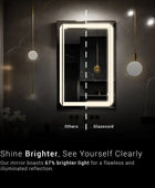 Modern rectangular mirror with built-in LED lighting that provides 67% brighter illumination for a flawless reflection. Text overlay says 'Shine brighter, see yourself clearly. Our mirror boasts 67% brighter light for a flawless and illuminated reflection. This mirror is ideal for applying makeup or shaving. This versatile mirror is perfect for a variety of tasks.
