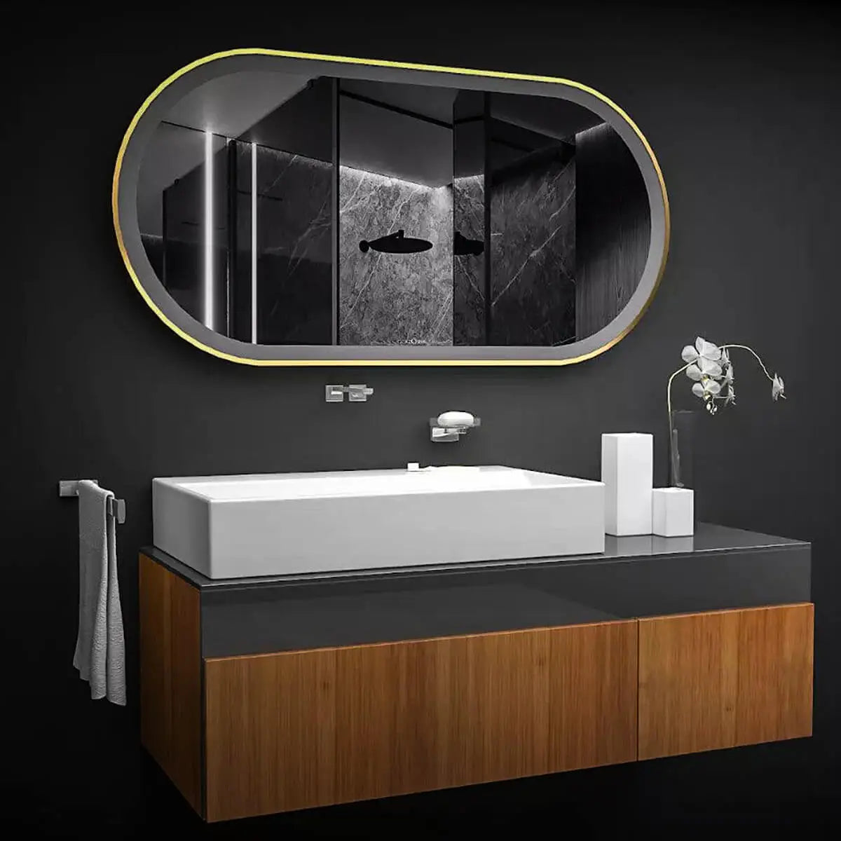 Pill Shaped Metal Mirror | Bright LED Lights |Corrosion Free | Premium Quality | Glazonoid