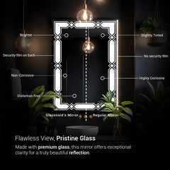 Argyle Border Design Mirror With Lights | Rectangle-Shaped | 5-Year Warranty, Premium Quality, Customizable LED Lighting