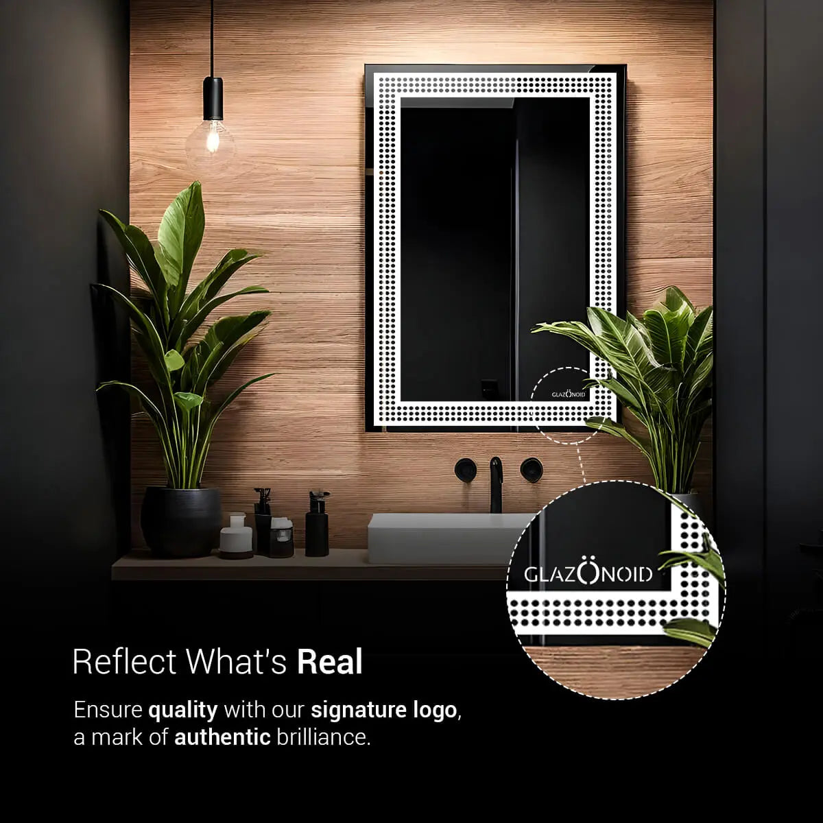 Bestrew Border Design Mirror With Lights | 5-Year Warranty, Premium Quality, Customizable LED Lighting | Glazonoid
