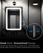 Modern and sleek bathroom mirror with a frameless design. Text overlay says 