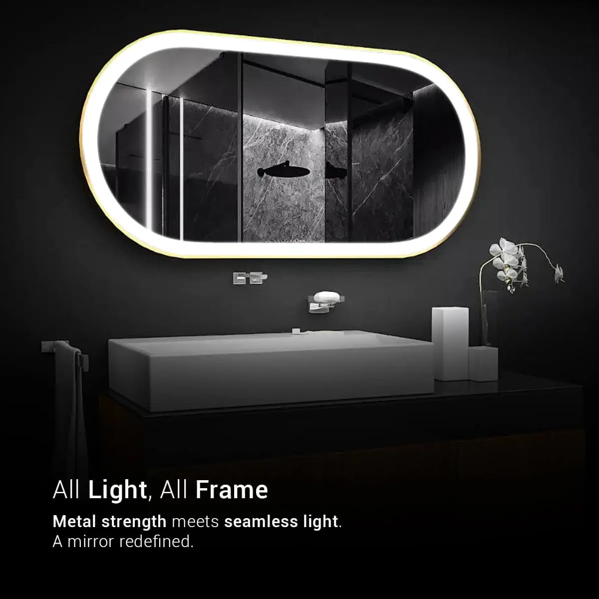 Pill Shaped Metal Mirror | Bright LED Lights |Corrosion Free | Premium Quality | Glazonoid
