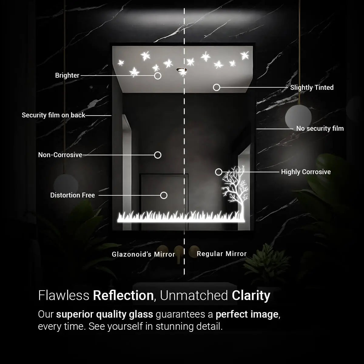 Nature's essence  Design Mirror With Lights | 5-Year Warranty, Premium Quality, Customizable LED Lighting | Glazonoid