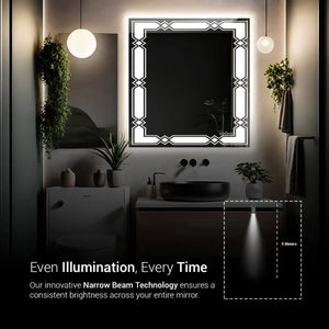 Argyle Border Design Mirror With Lights | Rectangle-Shaped | 5-Year Warranty, Premium Quality, Customizable LED Lighting
