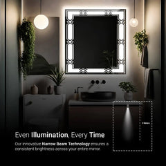 Argyle Border Design Mirror With Lights | Rectangle-Shaped | 5-Year Warranty, Premium Quality, Customizable LED Lighting