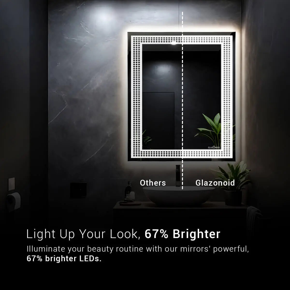 Bestrew Border Design Mirror With Lights | 5-Year Warranty, Premium Quality, Customizable LED Lighting | Glazonoid