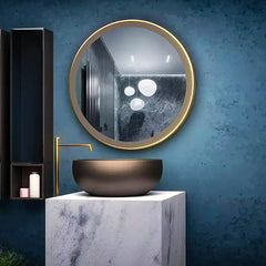 Round SS304 Metal Framed Mirror | Bright LED Lights | Corrosion Free | Glazonoid