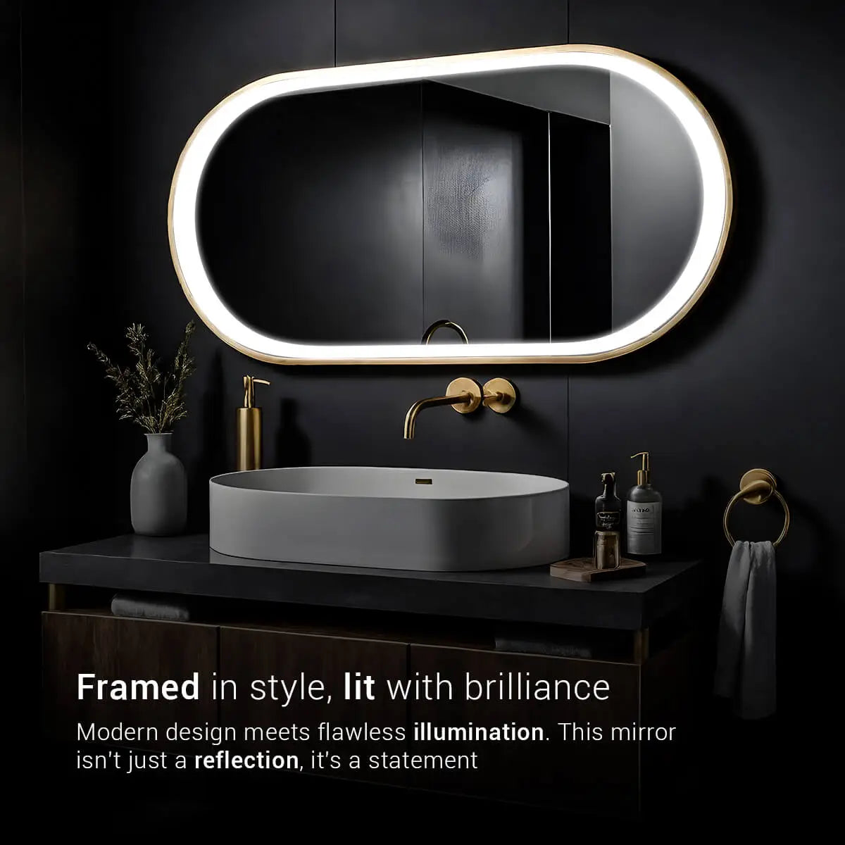 Pill Shaped Metal Mirror | Bright LED Lights |Corrosion Free | Premium Quality | Glazonoid