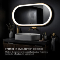 Pill Shaped Metal Mirror | Bright LED Lights |Corrosion Free | Premium Quality | Glazonoid