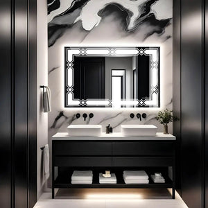 Argyle Border Design Mirror With Lights | Rectangle-Shaped | 5-Year Warranty, Premium Quality, Customizable LED Lighting