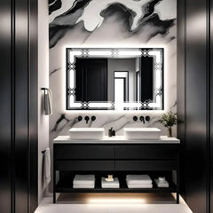 Argyle Border Design Mirror With Lights | Rectangle-Shaped | 5-Year Warranty, Premium Quality, Customizable LED Lighting