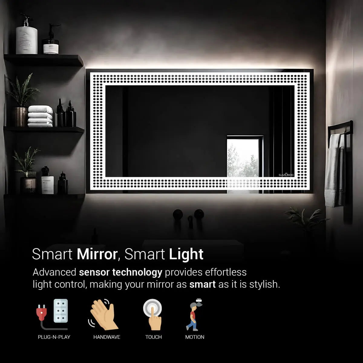 Bestrew Border Design Mirror With Lights | 5-Year Warranty, Premium Quality, Customizable LED Lighting | Glazonoid