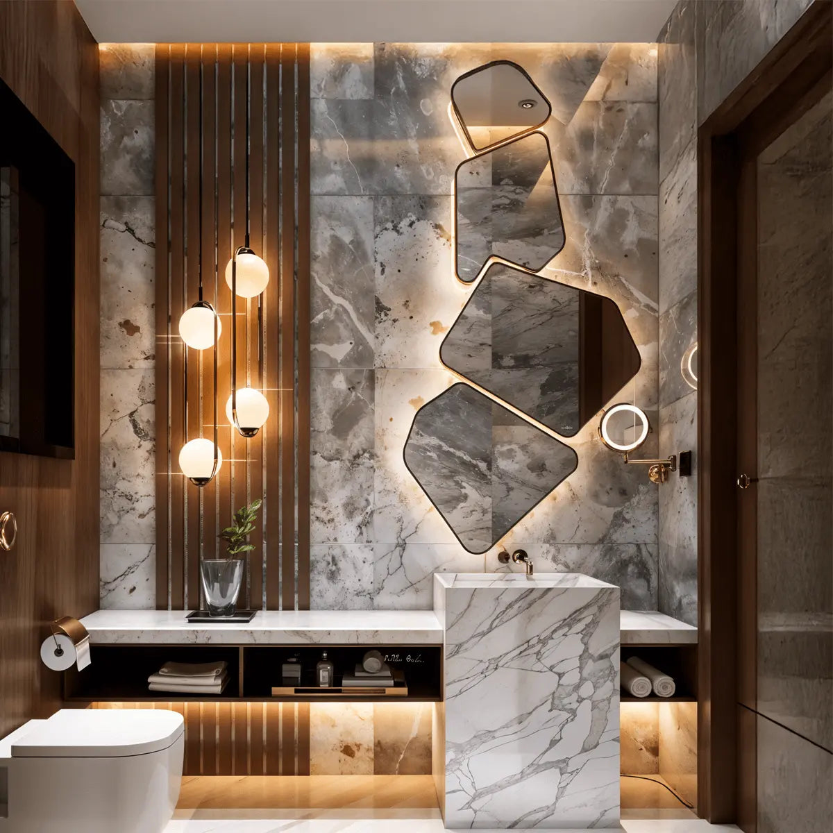 Geometric Luxe Mirror | Stainless Steel Frame | Corrosion Free | Premium Quality | Glazonoid