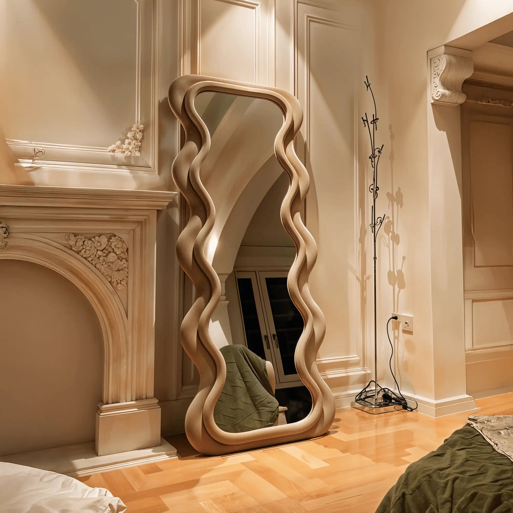Velvet Fabric Wave Mirror  | High Density Foam
