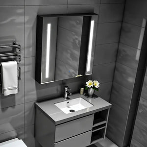 Single Door Mirror Cabinet | Matt Black | Bluetooth