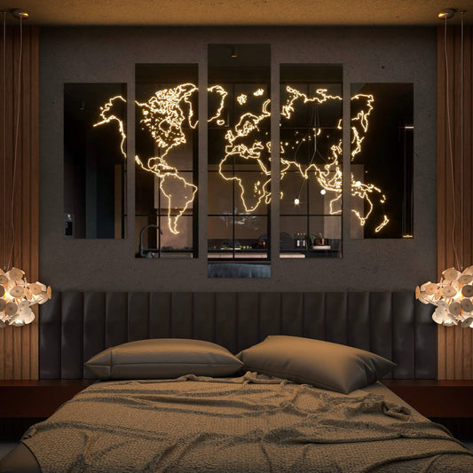 World Map Mirror | Mosaic Reflection: Assembled Mirror Wall Art