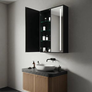 Double Door Mirror Cabinet | Matt Black | Bluetooth