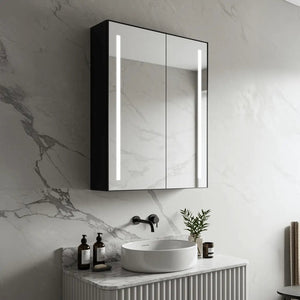 Double Door Mirror Cabinet | Matt Black | Bluetooth