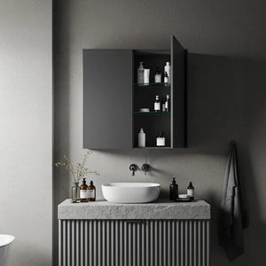 Double Door Mirror Cabinet | Matt Black | Bluetooth