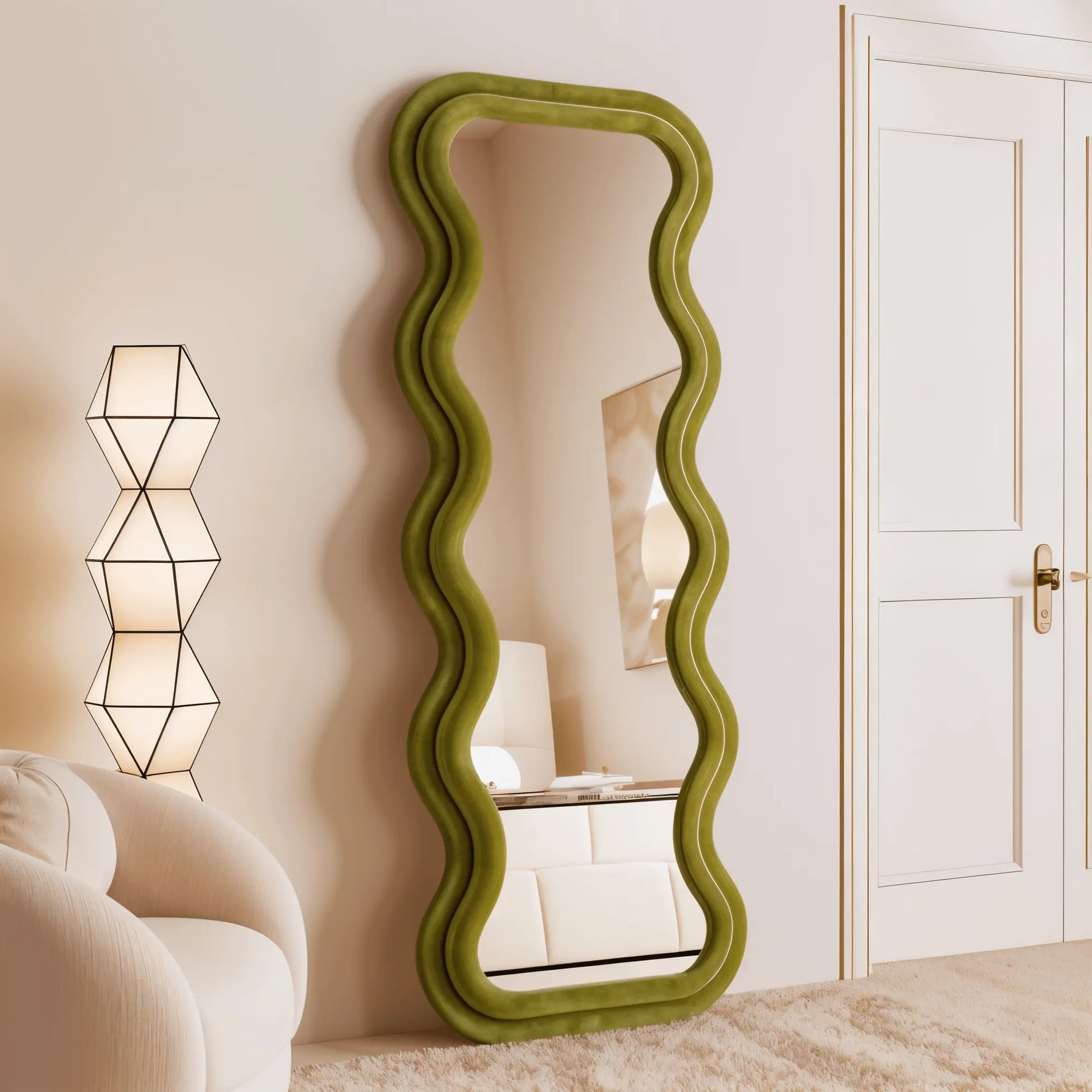 WaveLuxe Mirror | Velvet Fabric | High Density Foam