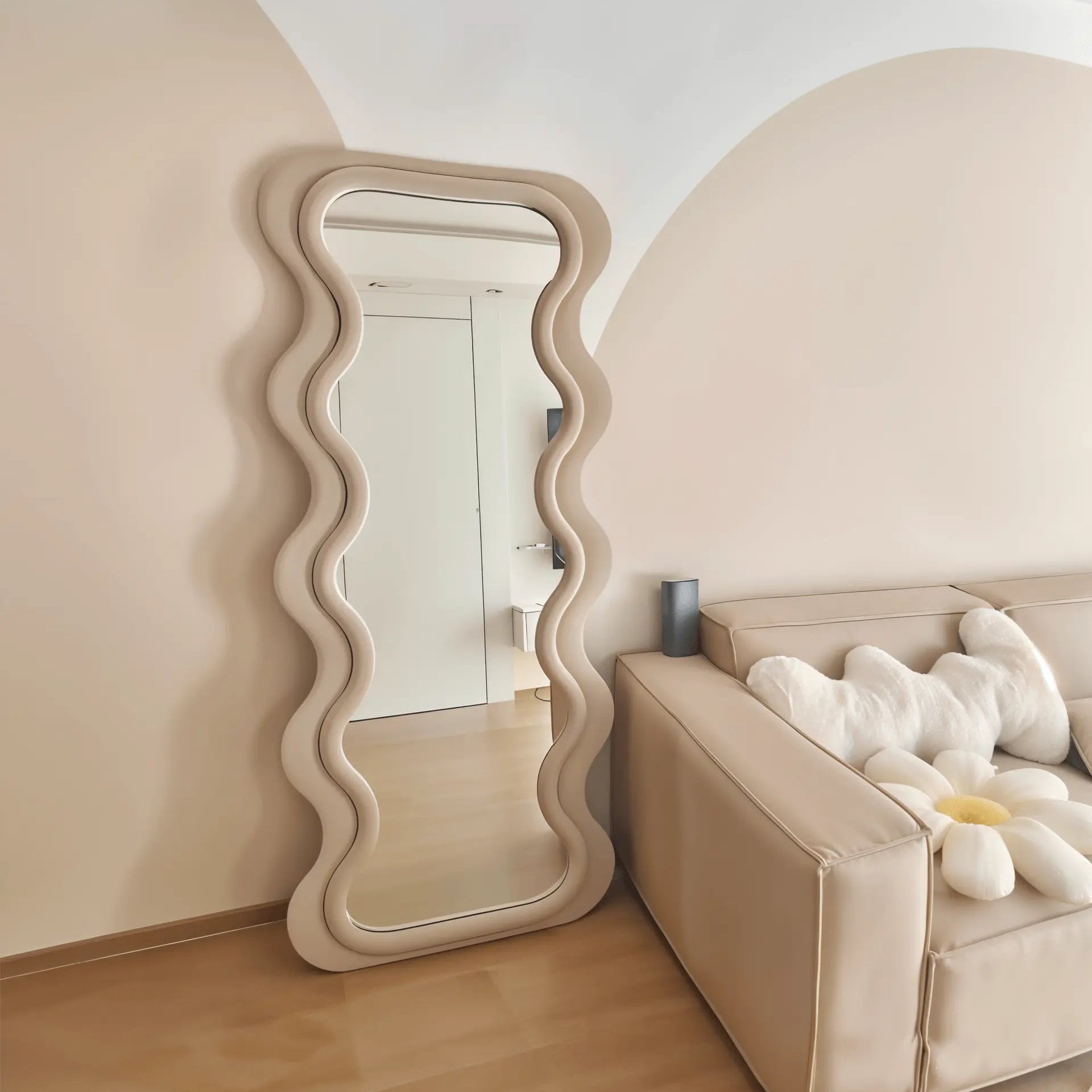 WaveLuxe Mirror | Velvet Fabric | High Density Foam
