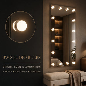 Full Length Bedroom Mirror with Bulbs | 3W Studio Lit