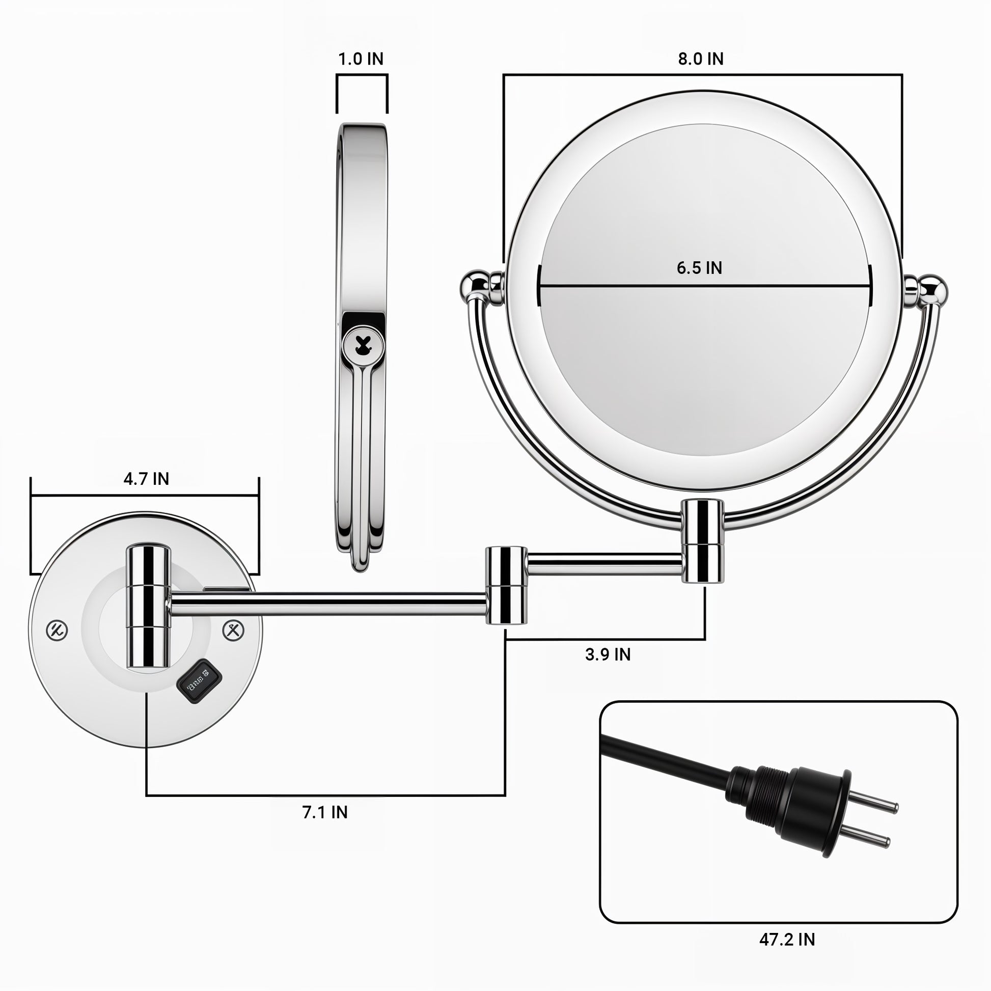 Round LED Shaving Mirror | 3X Magnification | Chrome Finish