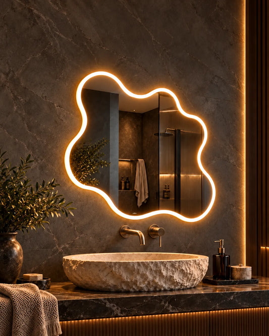 Glazonoid Topographic Island bezel-less LED mirror