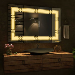 Argyle Border Design Mirror With Lights | Rectangle-Shaped | 5-Year Warranty, Premium Quality, Customizable LED Lighting