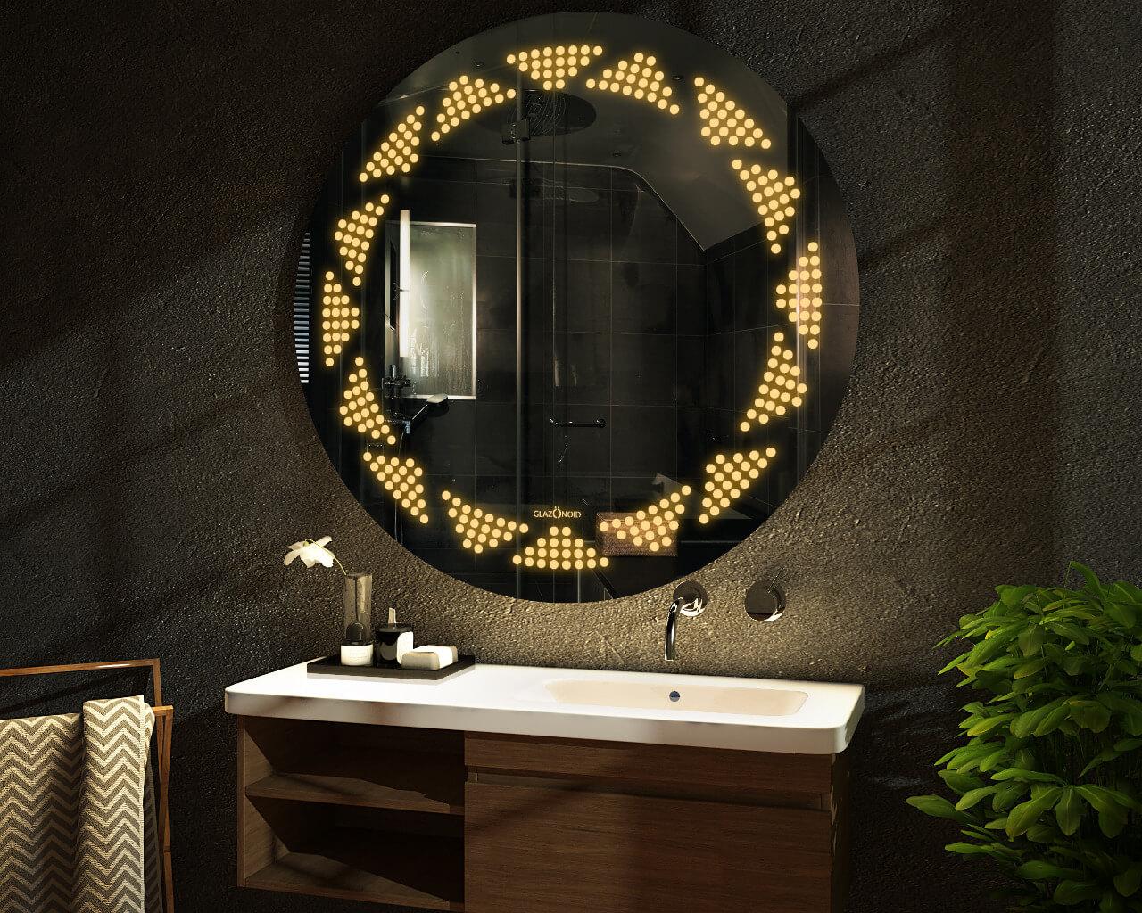 Bespangle Round Design Mirror | 5-Year Warranty, Premium Quality, Customizable LED Lighting | Glazonoid