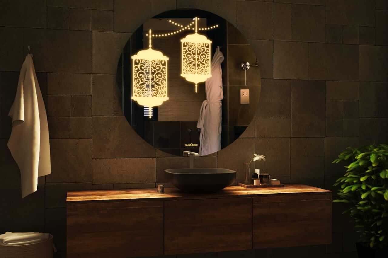 customizable rounded LED mirror for bathroom