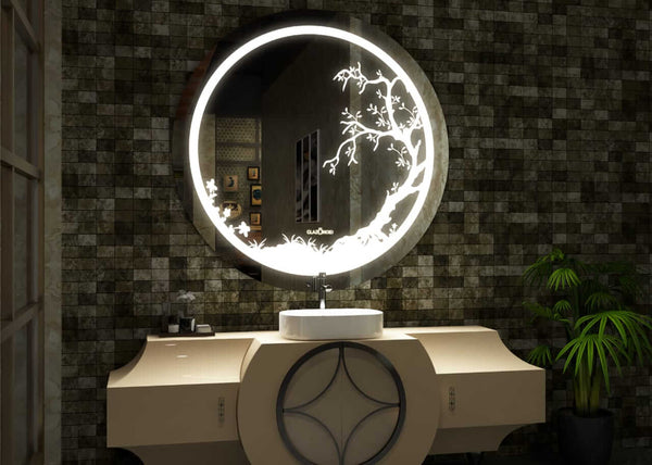 customizable round shape LED mirror for washroom