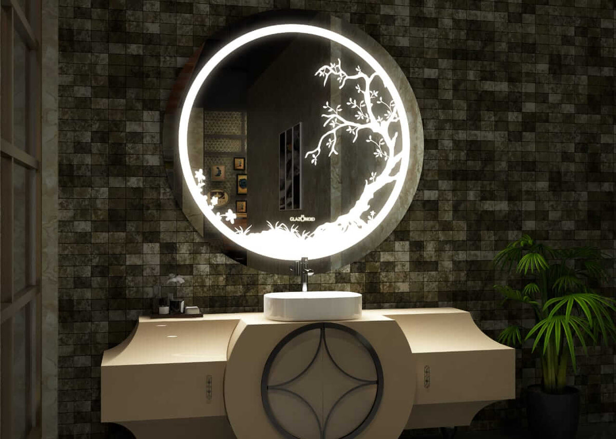Conifer Round tree design mirror | 5-Year Warranty, Premium Quality, Customizable LED Lighting | Glazonoid
