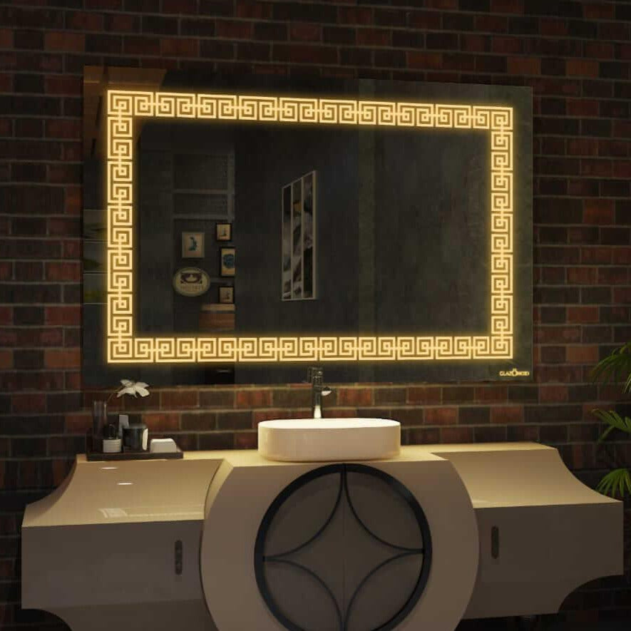 Washbasin Mirror with Warm Light LED Lights in the Dark Bathroom