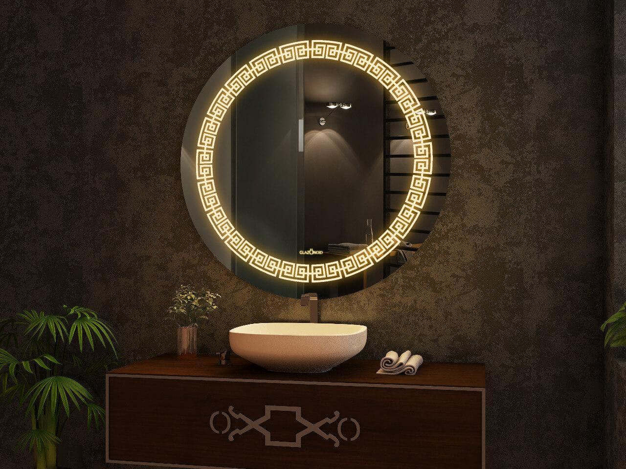 Gyrate 2 Round Design Mirror | 5-Year Warranty, Premium Quality, Customizable LED Lighting | Glazonoid
