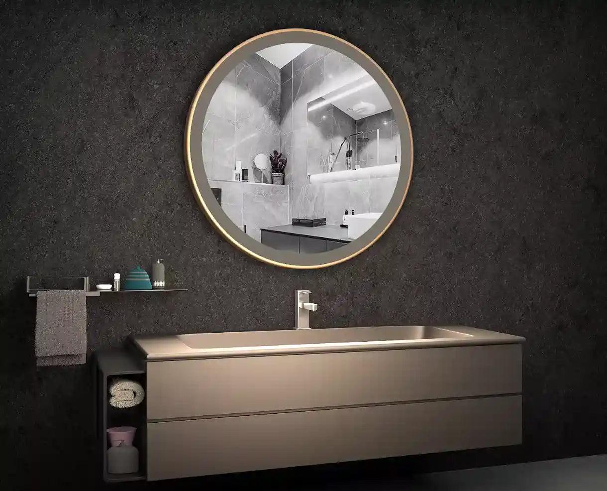 steel frame round mirror for washroom