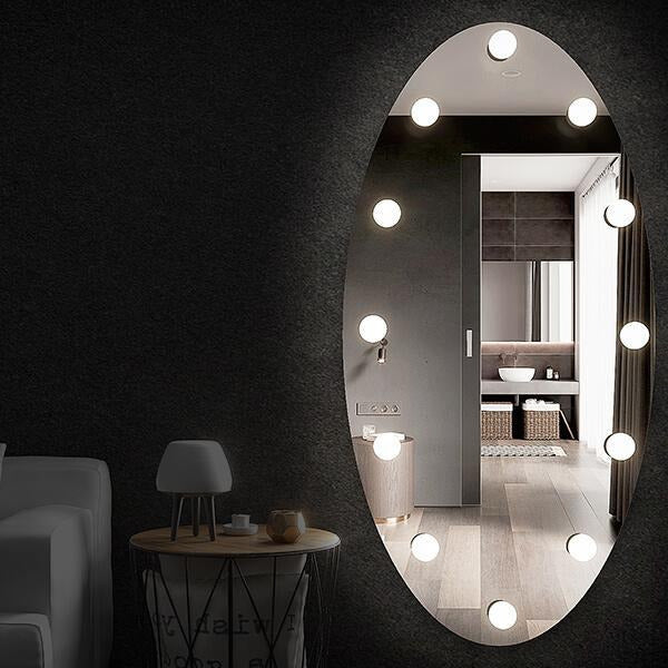 oval full length bedroom mirror with white lights